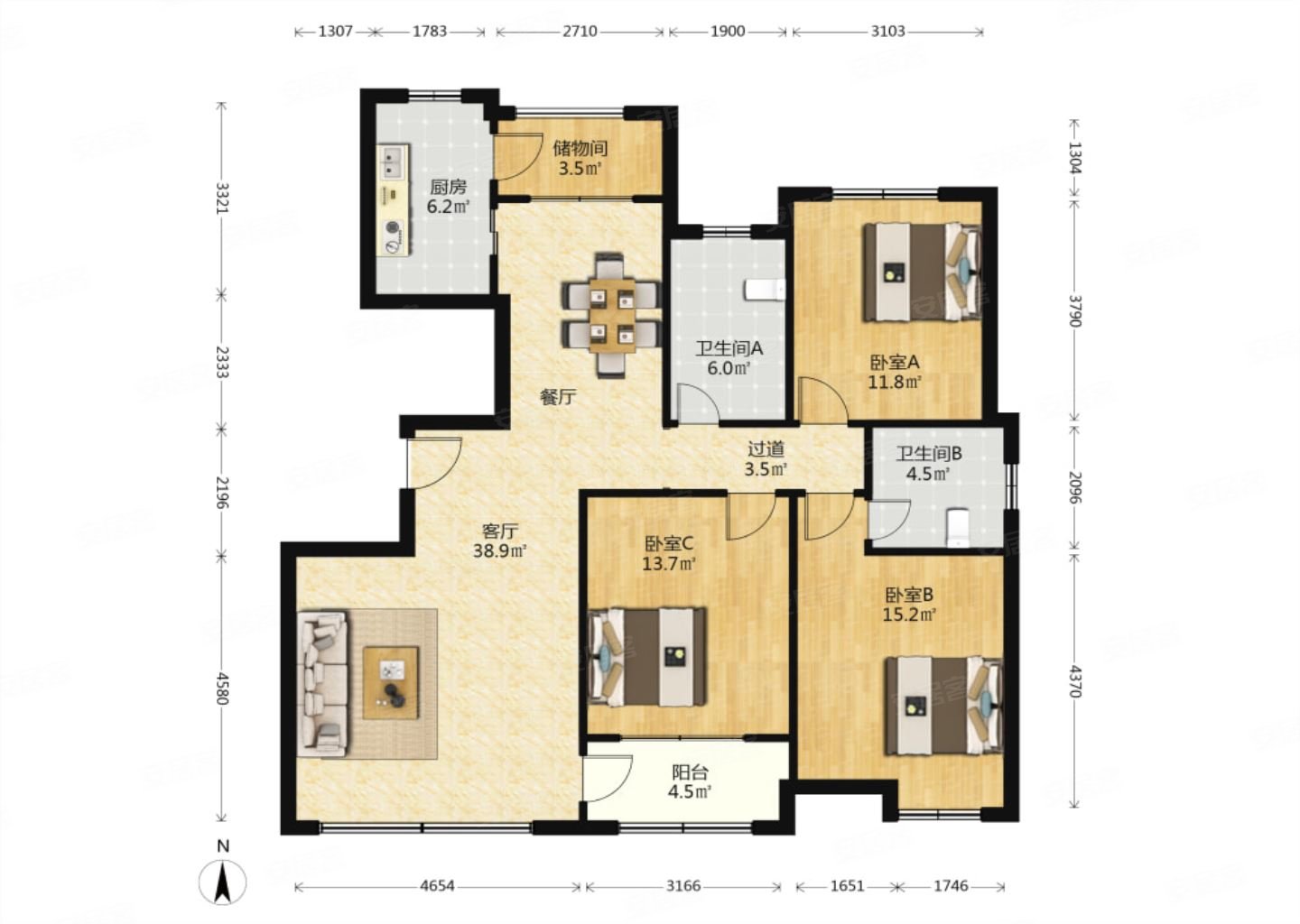 虞河畔 大h户型 三室 双卫 精装 出税 楼层采光好