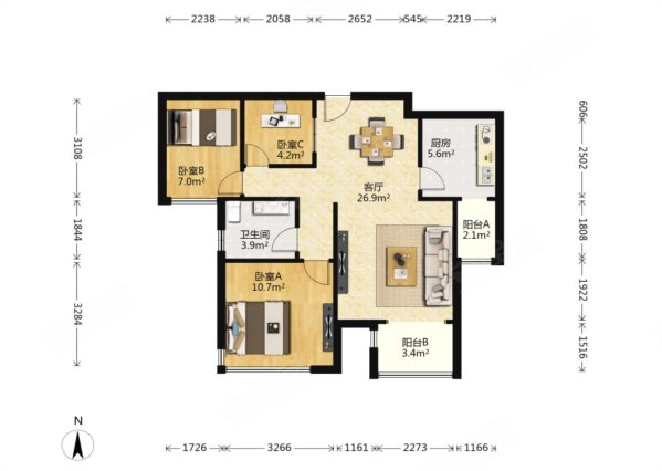 户型好采光佳 急售,浐灞半岛朱雀金堤a15区二手房,126万,3室2厅,1卫