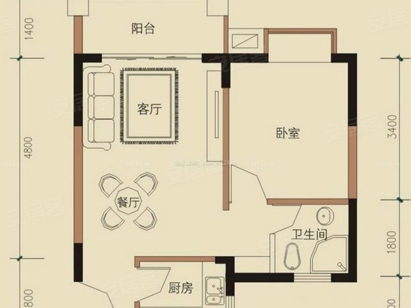 电梯房!loft复式!一室一厅!押一付一!