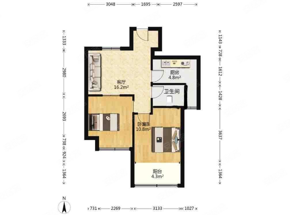 原树提香2室2厅1卫61.08㎡南85万