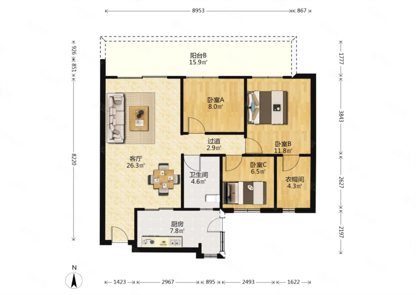 学府花园9866平120万3室2厅2卫