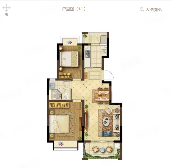 橡树城2室2厅1卫83㎡南北61万