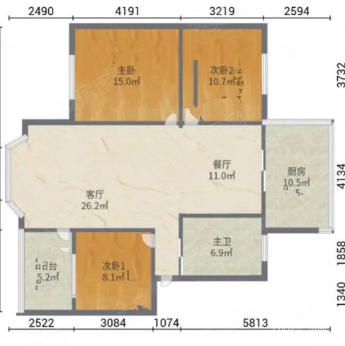 欣欣小区3室2厅1卫110㎡南北108万