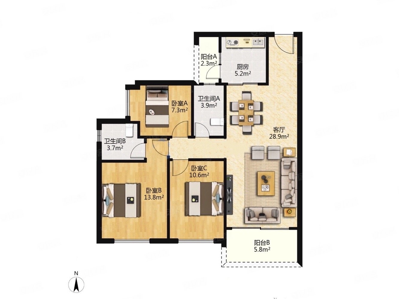 凤凰名苑满五带车位南向大三房两卫明亮舒适