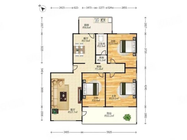 化工大院3室2厅1卫82㎡南北760万