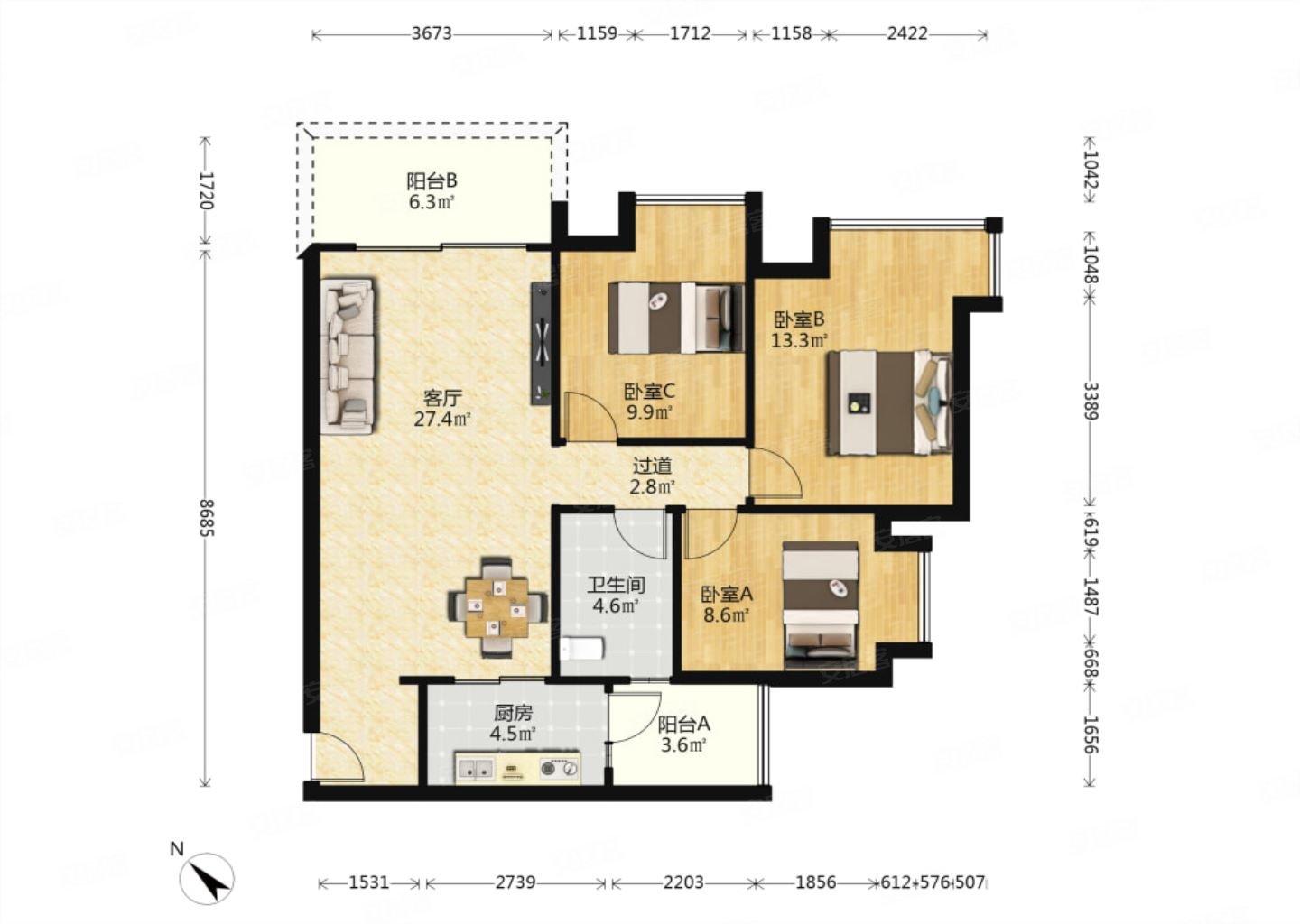 万象苑电梯3房出售,户型方正实用,近地铁,性价比高,新塘新世界花园