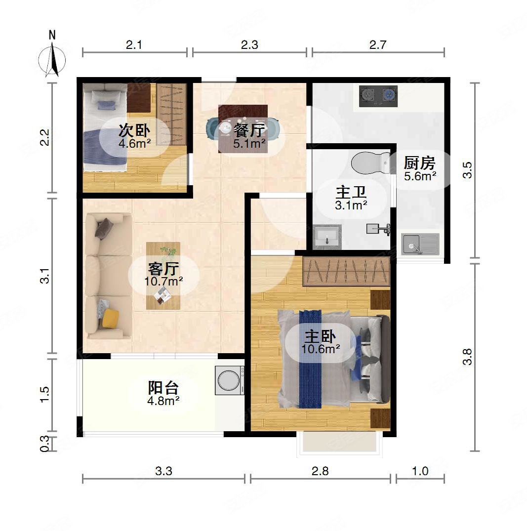 蔚蓝郡买2室1厅1卫1阳台送2个花园