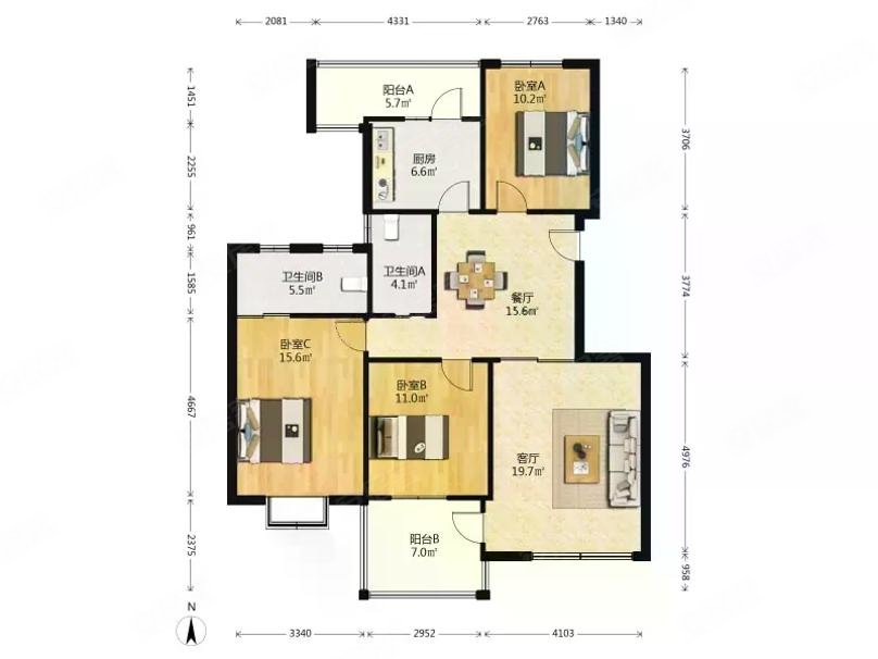 丽水康城3室2厅2卫125㎡南175万