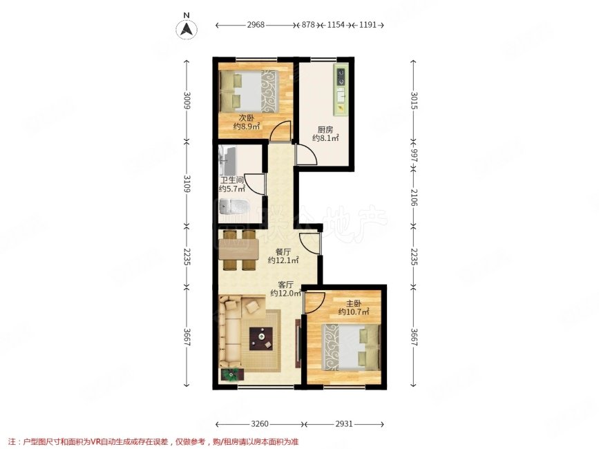 阳光花园(马家堡101号院)2室2厅1卫91.08㎡南北680万