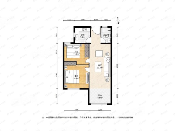 世茂云境2室1厅1卫60.73㎡南北99万