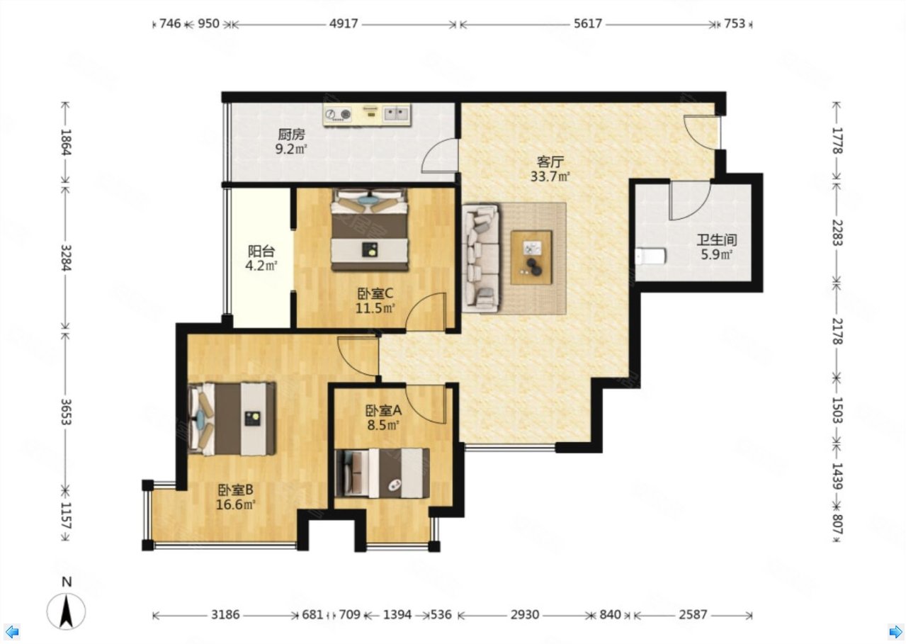 老城根金辉天鹅湾3室精装修双阳台领包入住地铁8号线