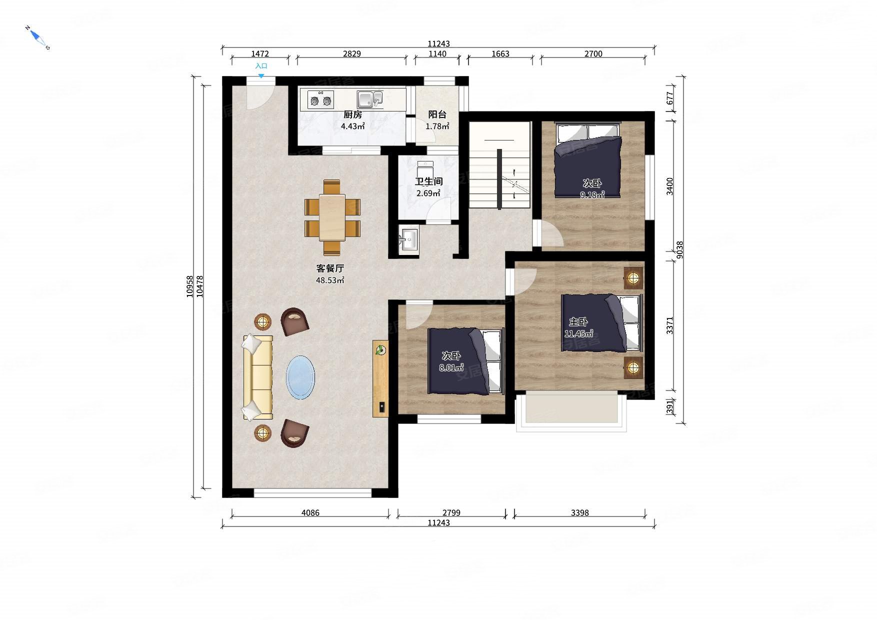 跃层  户型 天山名苑 南北通透 近地铁 高楼层采光充足