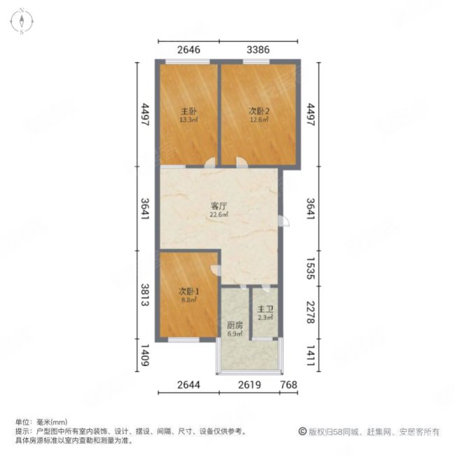 文华巷小区3室1厅1卫93㎡南北80万