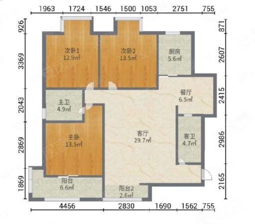 天正幸福里3室2厅2卫123㎡南北145万