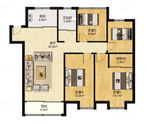 深业华府春天里精装四房小高层采光无遮挡户型方正通透