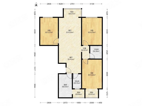 鑫界王府3室2厅2卫133.7㎡南155万