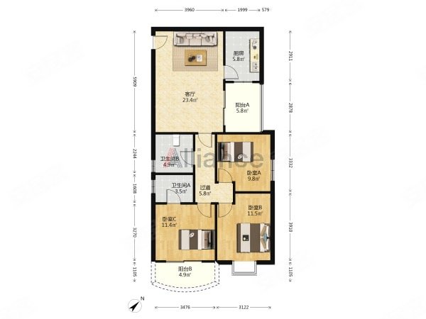 【多图】东圃广场,东圃租房,东圃广场 全新装修两房 厅直出阳台望花园