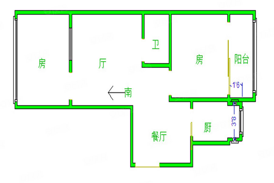 渣家路小区2室2厅1卫49.56㎡南北80万