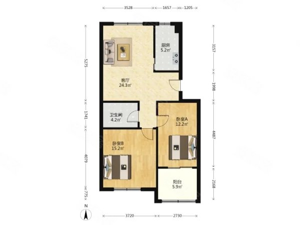 东方巴黎2室2厅1卫80.61㎡南北70万