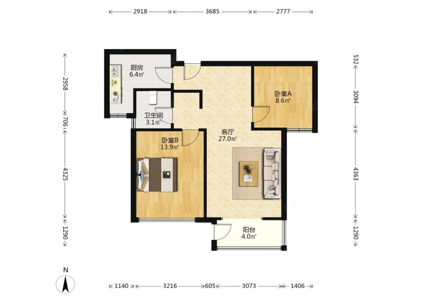 津铁惠苑2室1厅1卫91.06㎡南北175万