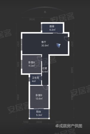 阳光幸福城2室2厅1卫95.76㎡南北65万