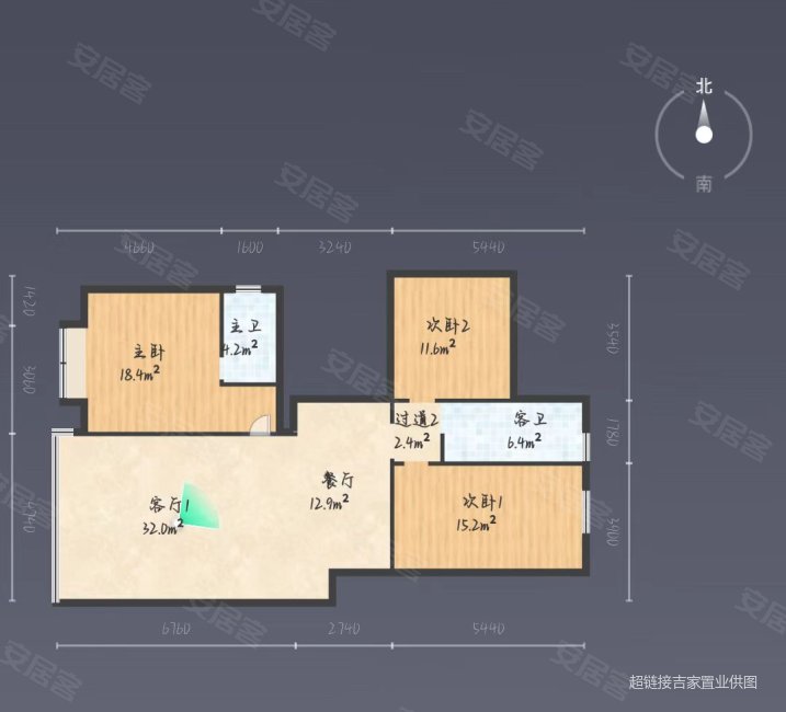 自在璞境3室2厅2卫135.8㎡南北380万