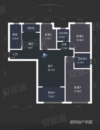 悦美国际3室2厅2卫114.34㎡南北173万