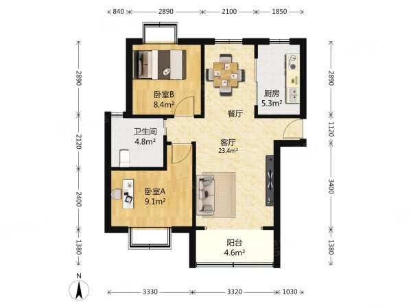 永泰花苑2室2厅1卫83.39㎡南北470万