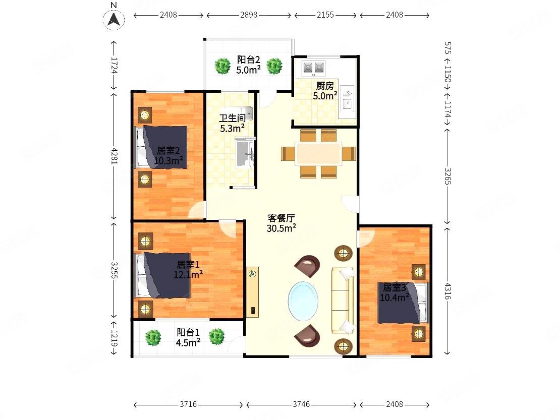 香蜜湖住宅小区3室2厅1卫96.73㎡南北0万