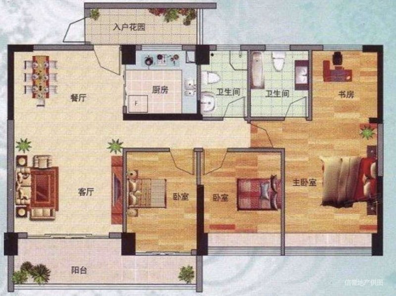 西建水岸华府3室2厅2卫114.18㎡南北70万