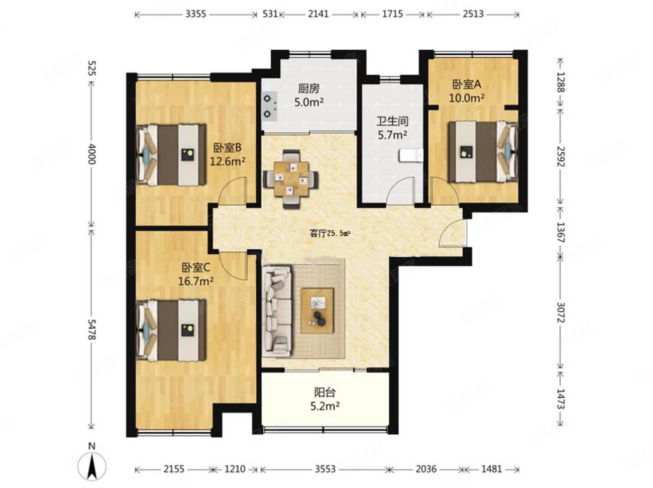 全明户型!采光好!,保利海上罗兰二手房,113万,3室2厅,1卫,105.