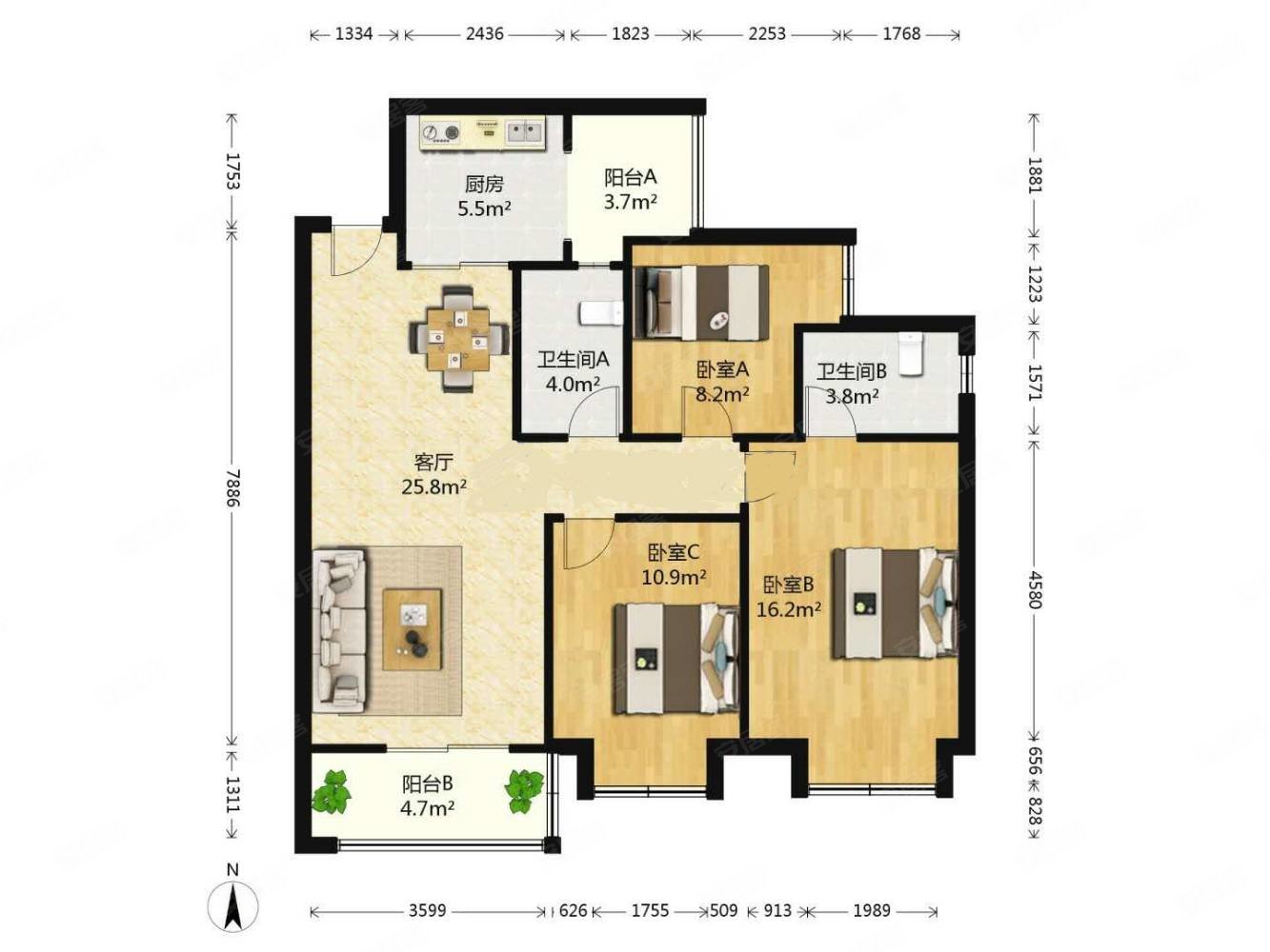 保利花园五期悦榕郡10468平3室2厅2卫