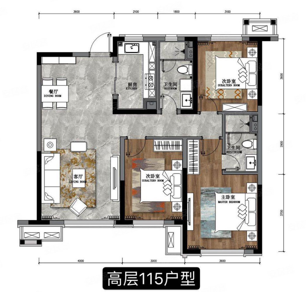 保利天汇3室2厅2卫115㎡南北135万