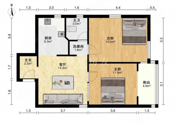 机施大楼2室1厅1卫74.29㎡南北545万