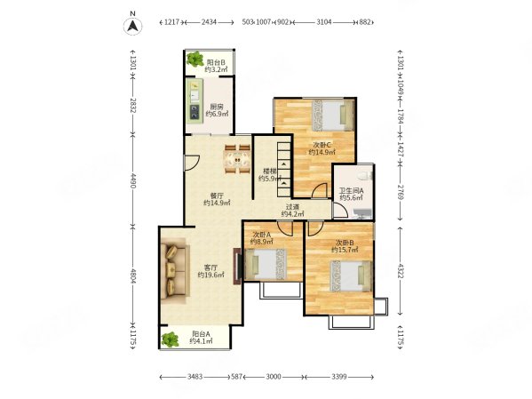 时代龙和大道5室2厅2卫221.79㎡南北900万