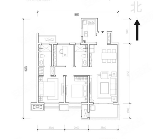 世茂璀璨倾城西区3室2厅2卫108.55㎡南156万