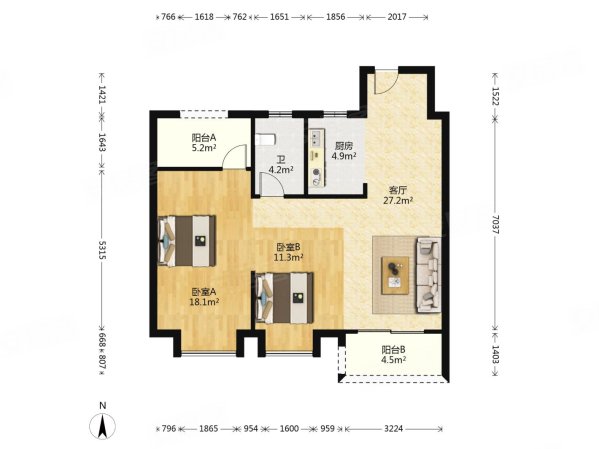 中海枫桥里2室1厅1卫96.12㎡南252万