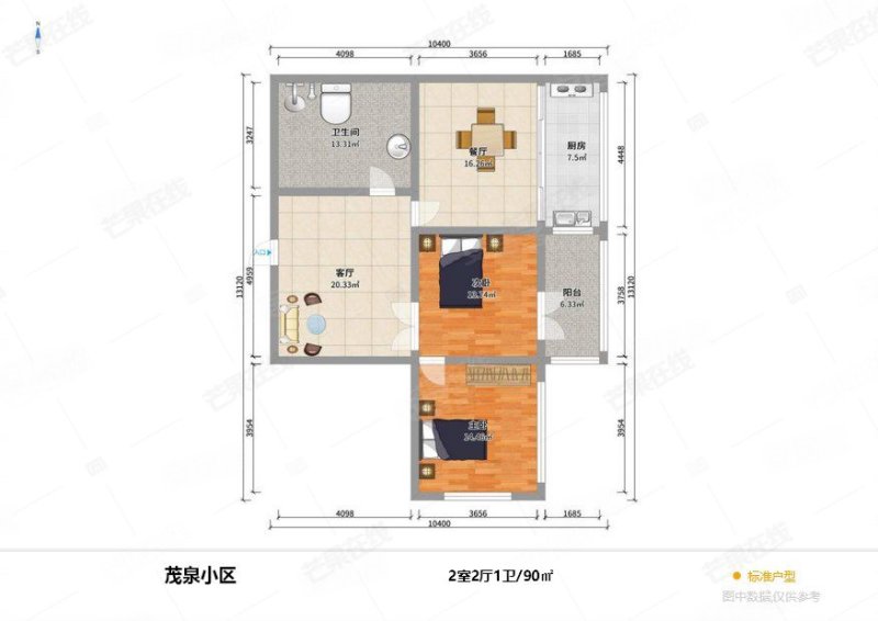 茂泉小区(西区)2室2厅1卫90㎡东南45万