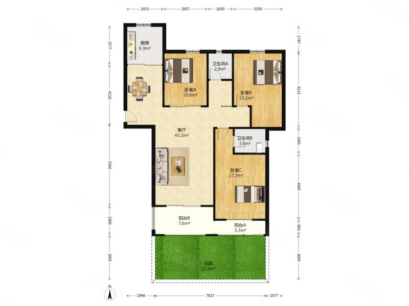 托乐嘉吉邻居精装三房带院子