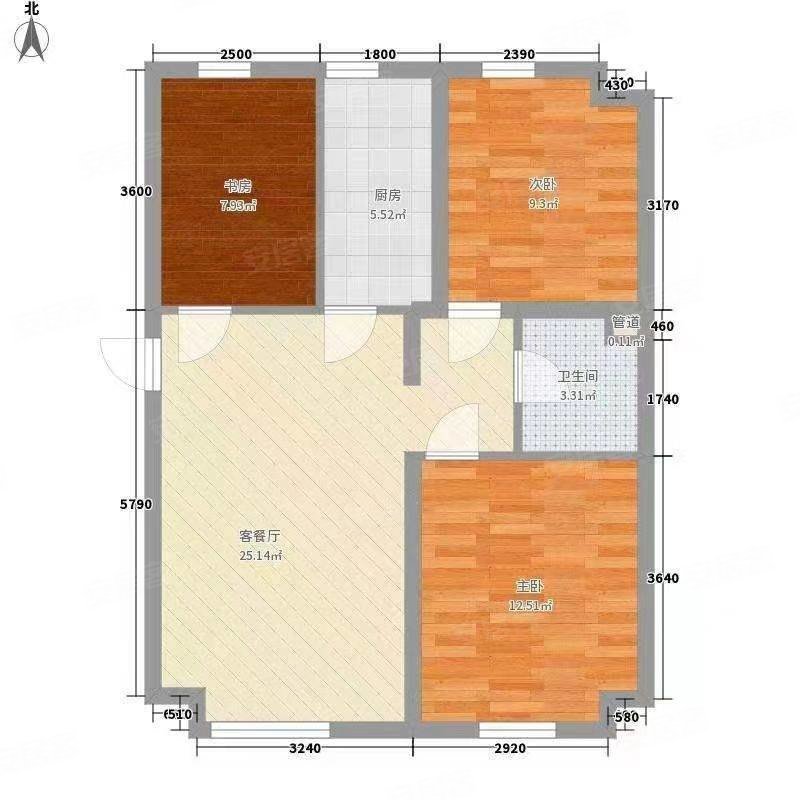 摩尔城(黄州)3室2厅1卫98㎡南北56.6万