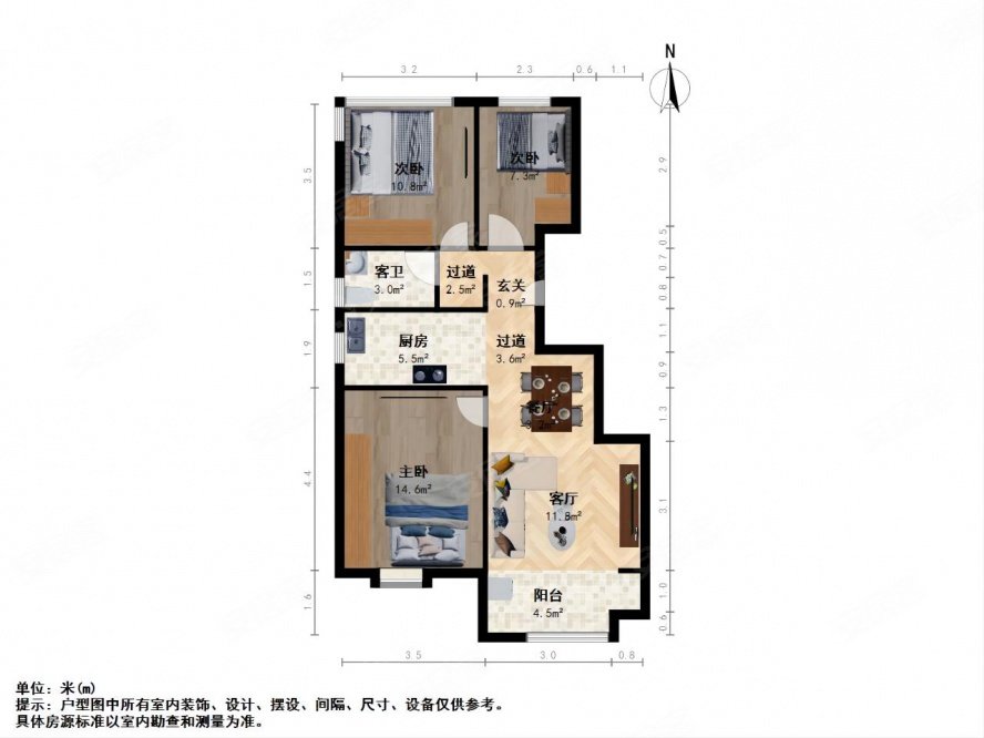 荣盛锦澜府3室2厅1卫90.81㎡南北152.8万