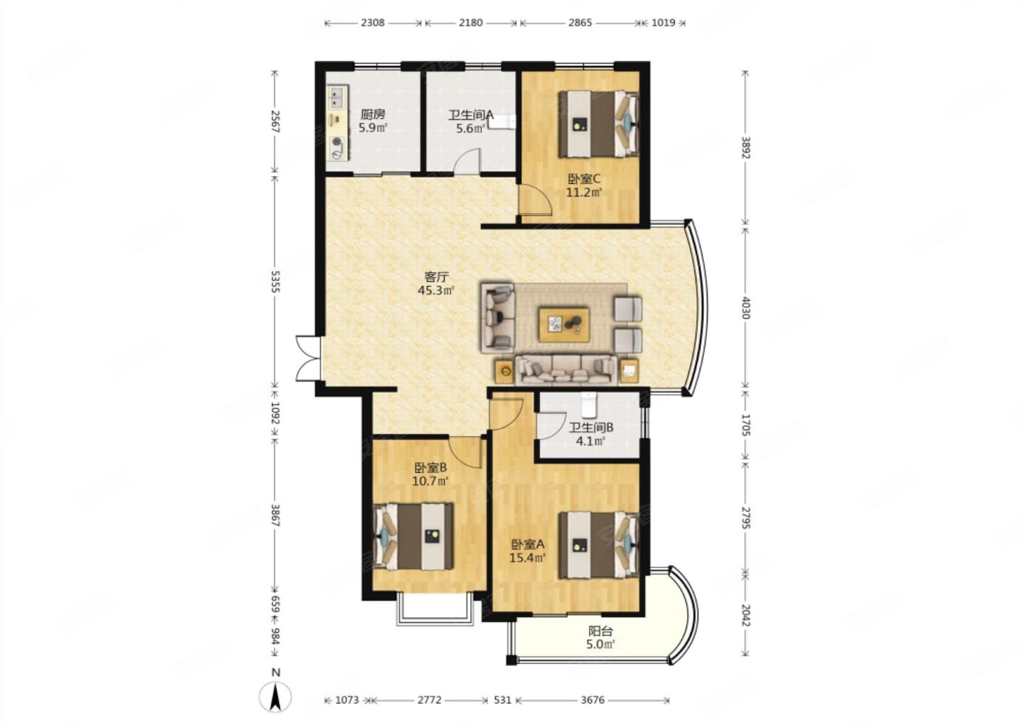 嘉怡国际丽都城 南北通透 大三居 全明户型,嘉怡国际丽都城二手房,137
