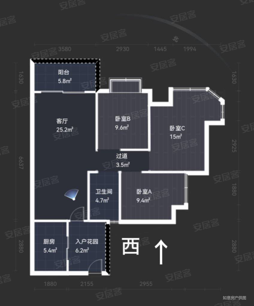蓝光香江国际3室2厅2卫88㎡南北57.8万