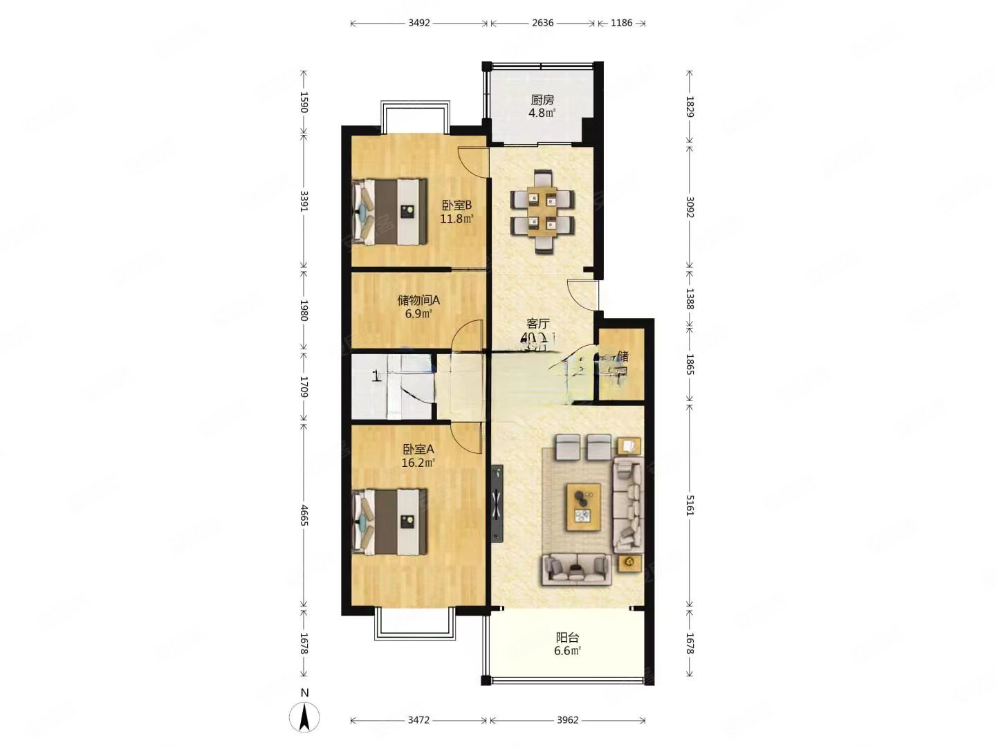 城关段家滩飞天家园h户型南北通透两室两厅