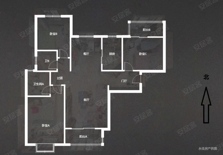 户型好,南北通透,随时看房提前约,北郡(b区)二手房,130万,3室2厅,2卫