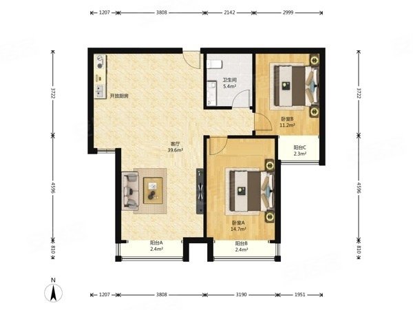 廊坊燕郊燕顺路东方夏威夷(公寓住宅)夏威夷南向两居室出租2800包物业