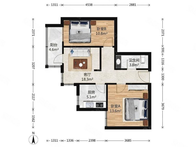 马家堡西里2室1厅1卫75.8㎡西南420万