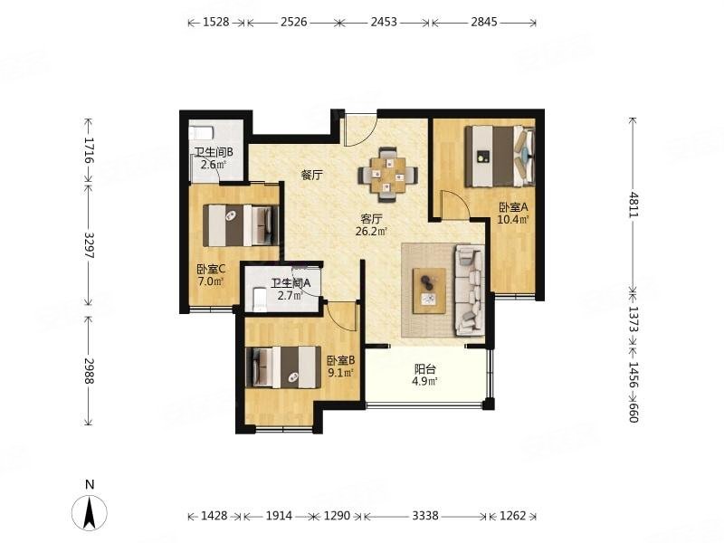 川沙 精装可拎包入住 朝南 满五 商品住宅,心圆西苑二手房,370万,2室2