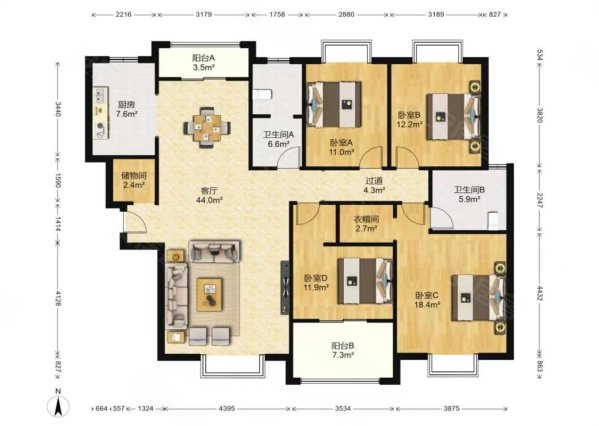 曲江观山悦4室2厅2卫172.82㎡南北253万