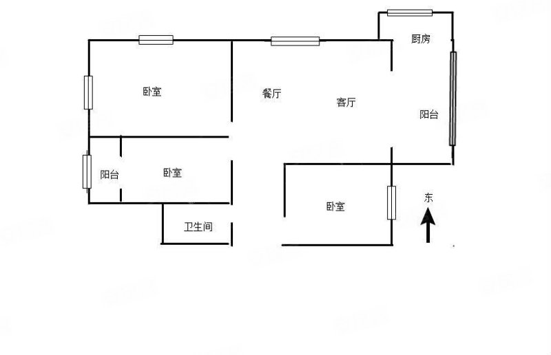 云南化工研究院宿舍3室2厅1卫66.52㎡东南82万